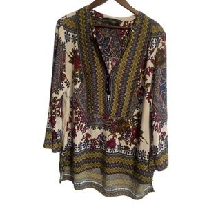 Colleen Lopez Multicolor Long Sleeve Boho Tunic Blouse